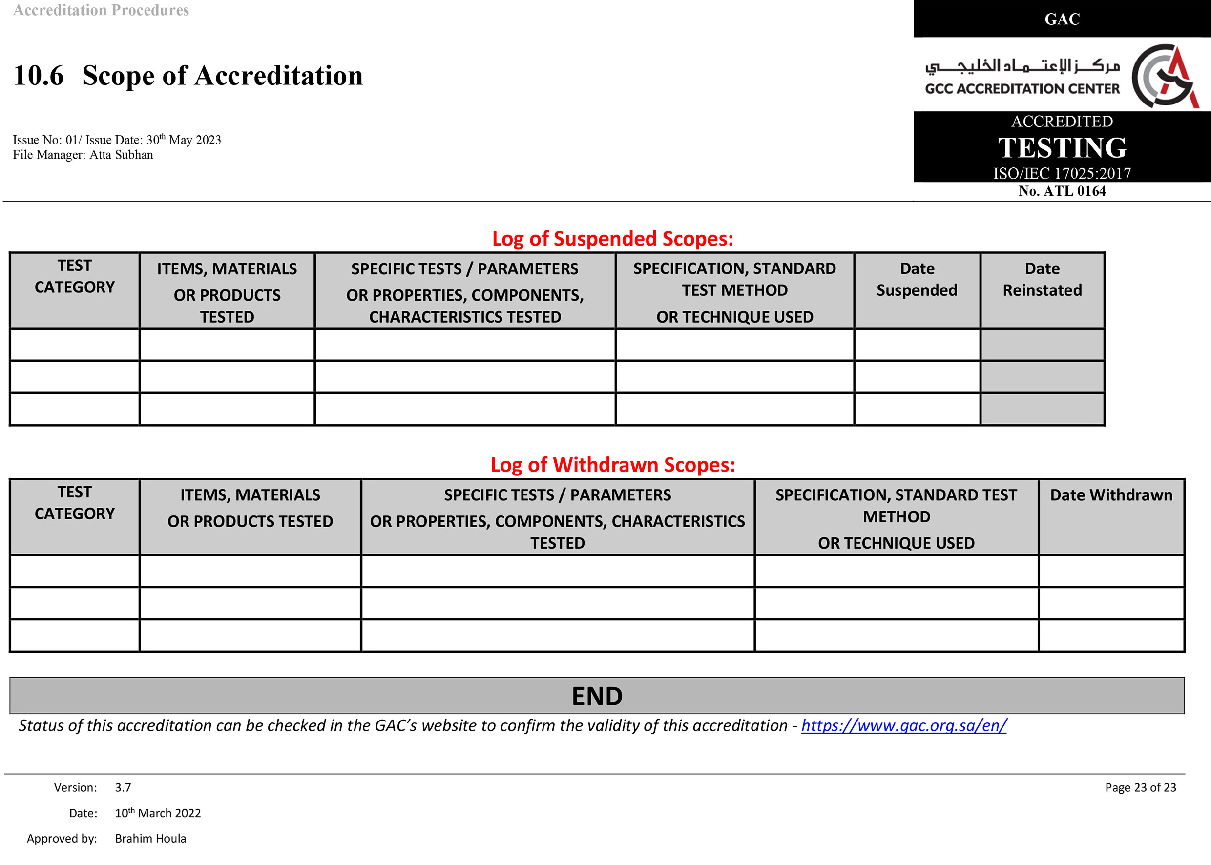 Scope of Accreditation 