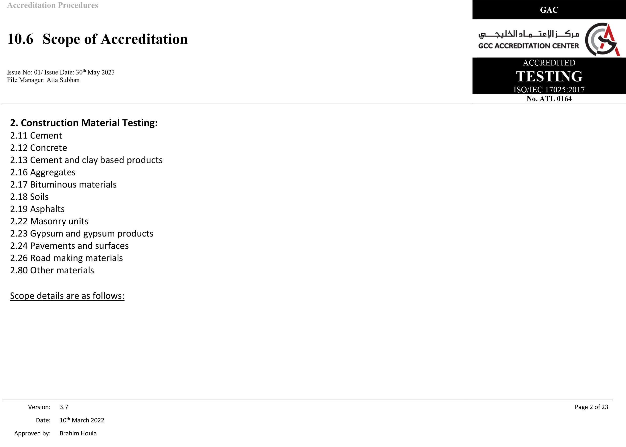 Scope of Accreditation 